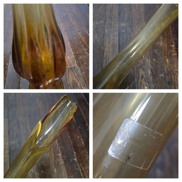 Vintage Viking Glass 6-Petal Light Gold Amber Swung Glass Vase MCM 23" - Picture 2 of 16